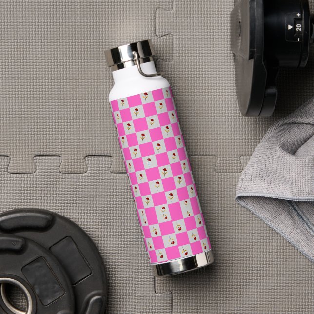 Botella De Agua Moda elegante Flor rosa y blanco (Gimnasio)