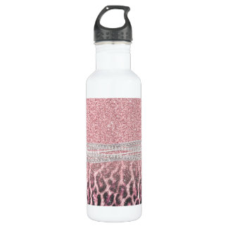 Botella De Agua Moda Girly Pink Leopard Purpurina de impresión ani