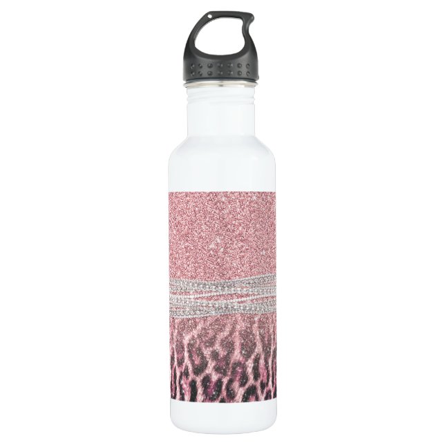 Botella De Agua Moda Girly Pink Leopard Purpurina de impresión ani (Anverso)