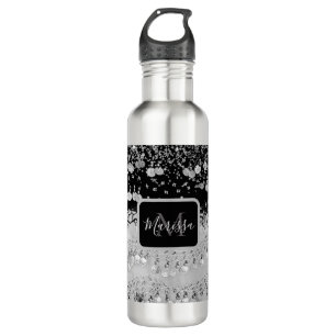Botella De Agua Moda monograma bufanda gitana negra y plateada