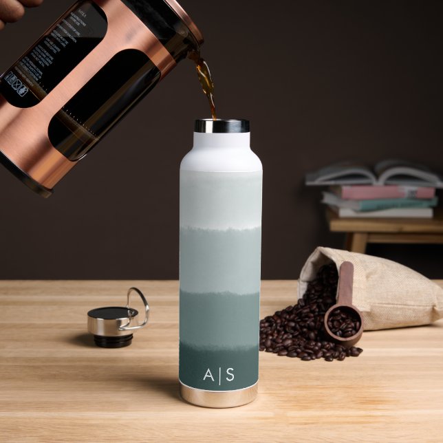Botella De Agua Moda Monogramada Acuarela Limpieza Spruce Ombre (Café)