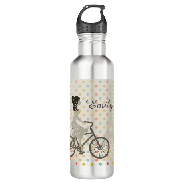 Botella De Agua Moda París Chica en bicicleta (Anverso)