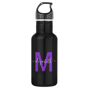 Botella De Agua Moda Purpurina Purple Drin Nombre Monograma