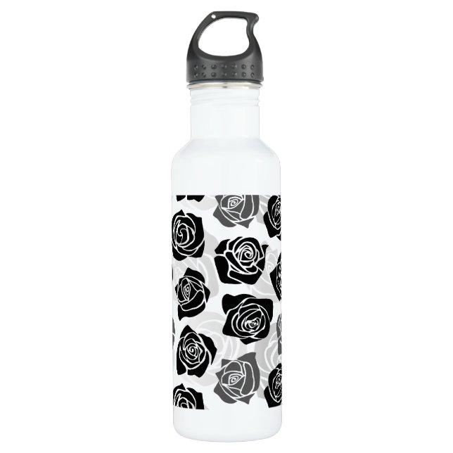 Botella De Agua Moda Rosas negras y blancas ventilatorias (Anverso)