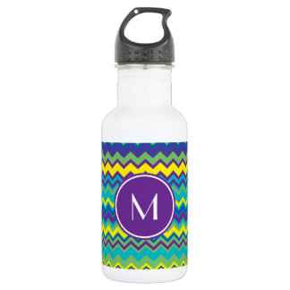 Botella De Agua Modelo colorido de Chevron con el monograma
