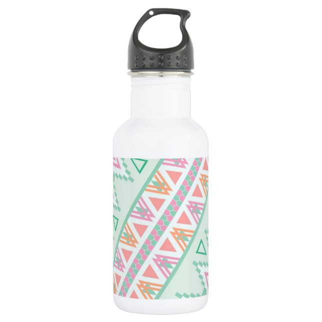 Botella De Agua Modelo de zigzag tribal anaranjado verde de moda (Anverso)