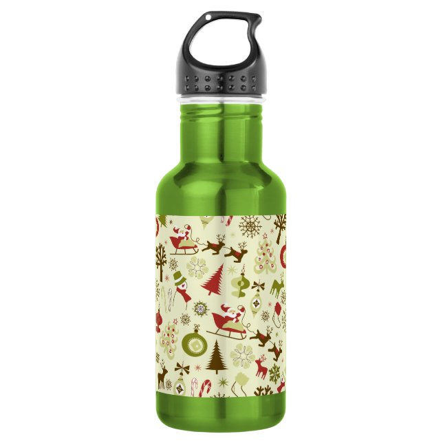 Botella De Agua Modelo inconsútil del bosquejo retro del navidad (Anverso)