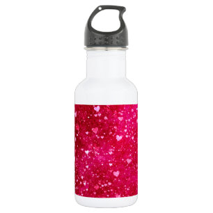 Botella De Agua Modelo rosado de los corazones del purpurina