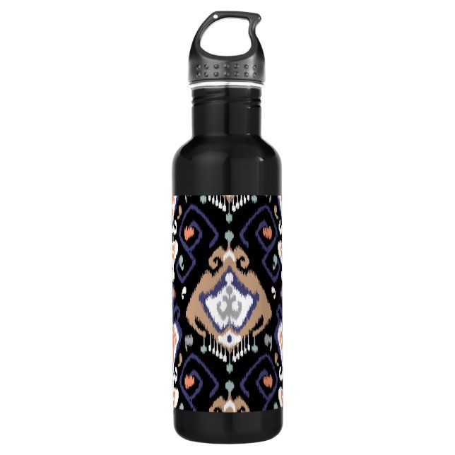 Botella De Agua Modelo tribal del ikat negro beige moderno (Anverso)