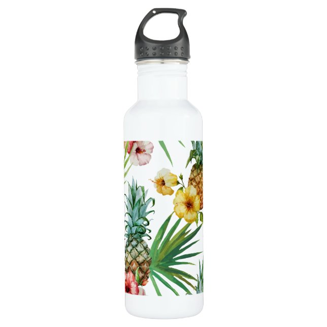 Botella De Agua Modelo tropical de la piña de la acuarela del tema (Anverso)