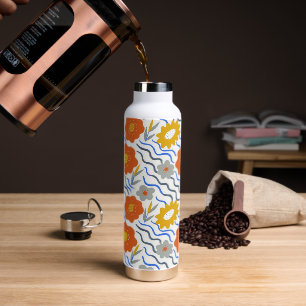 Botella De Agua Modern Abstract Flowers Boho Wavy