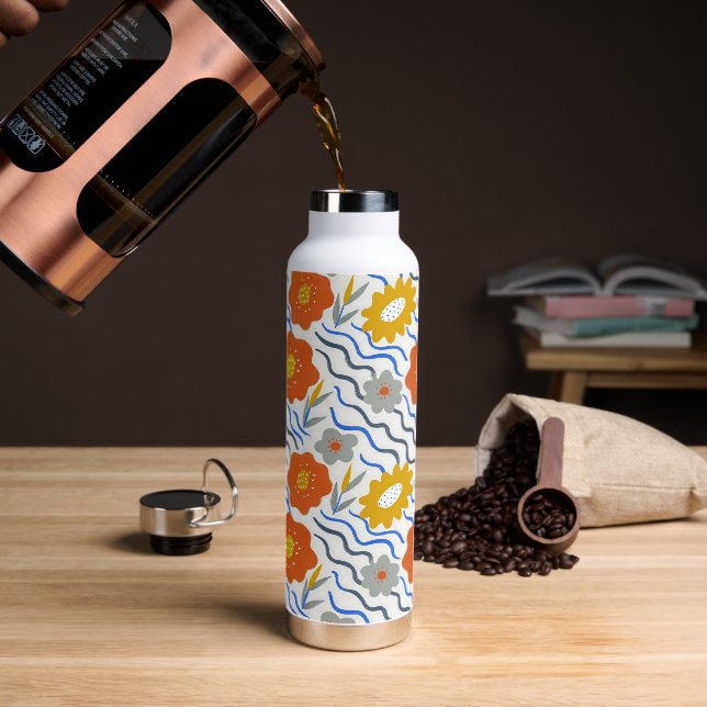 Botella De Agua Modern Abstract Flowers Boho Wavy (Café)