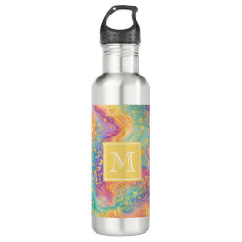 Botella De Agua Modern Abstract Glitter Floral Monogram Design    