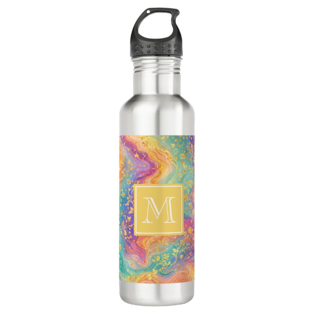 Botella De Agua Modern Abstract Glitter Floral Monogram Design     (Anverso)