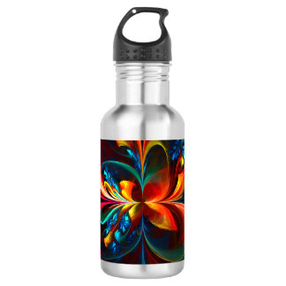 Botella De Agua Modern Floral Resumen Art Naranja Patrón Azul #14