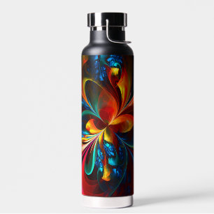 Botella De Agua Modern Floral Resumen Art Naranja Patrón Azul #14