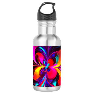 Botella De Agua Modern Floral Resumen Arte Patrón Azul Rojo #07
