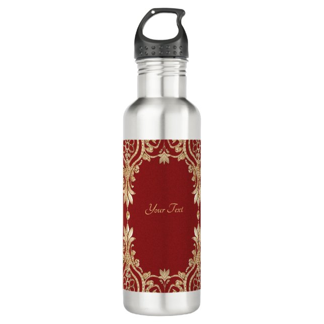 Botella De Agua Modern Gold Red Floral Water Bottle (Anverso)