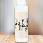Botella De Agua Modern Monogram<br><div class="desc">This modern water bottle features a monogram and name in stylish script calligraphy on a neutral beige background. It is easily customizable.</div>
