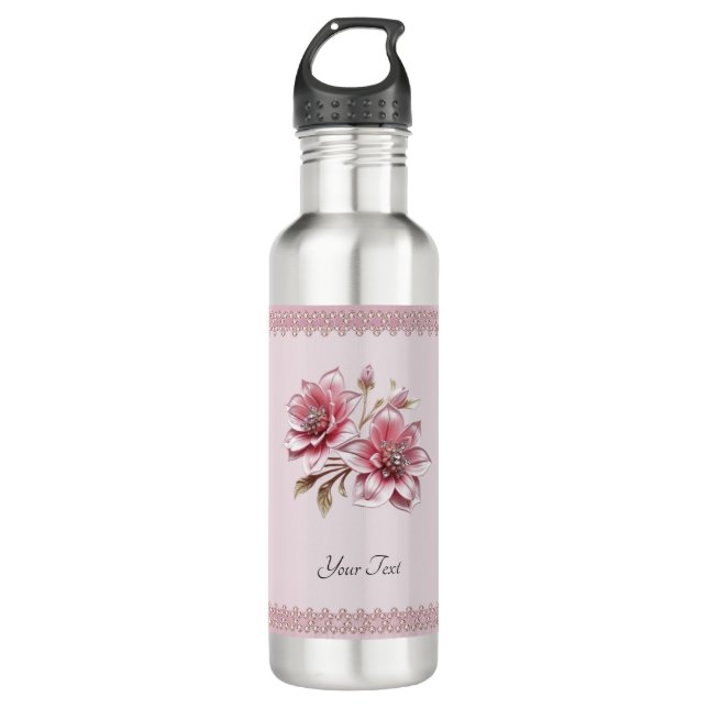 Botella De Agua Modern Pink Flowers Water Bottle (Anverso)