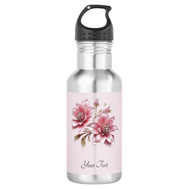 Botella De Agua Modern Pink Flowers Water Bottle (Anverso)