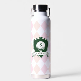 Botella De Agua Modern Pink Pattern Green Golfer Name Monogram