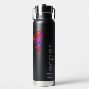 Botella De Agua Modern Purple Simple Heart Name Personalizado