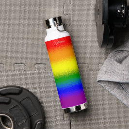 Botella De Agua Modern Rainbow Mosaic Script Name 