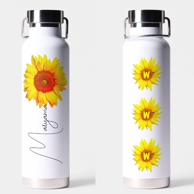 Botella De Agua Modern Sunflower | Personalised Name & Monogram  (Unique water bottle
)