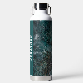 Botella De Agua Modern Teal Ocean Waves Aerial Personalized