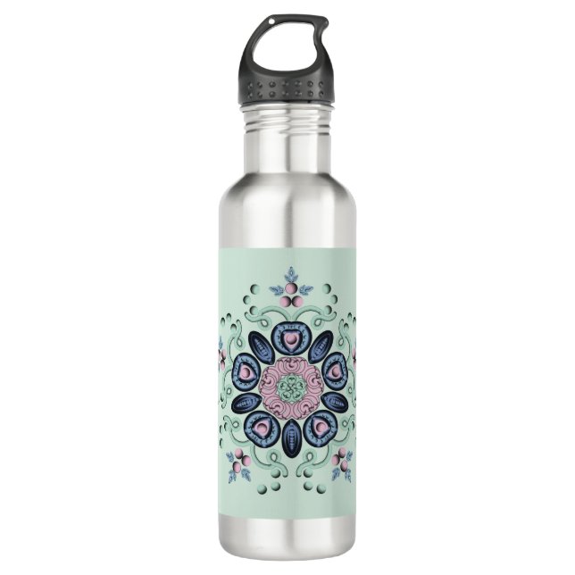 Botella De Agua Modern Turquoise & Pink Floral Mandala (Anverso)