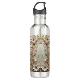 Botella De Agua Modern White Flowers Pearls Water Bottle