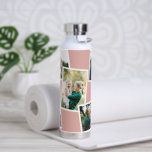 Botella De Agua Moderna familia multifoto simple rosa<br><div class="desc">Moderno y elegante regalo para la familia de fotos. Se puede cambiar el color rosa ondulado.</div>