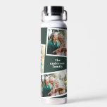 Botella De Agua Moderna familia multifotografía familia verde simp<br><div class="desc">Moderno y elegante regalo para la familia de fotos. Se puede cambiar el color verde.</div>
