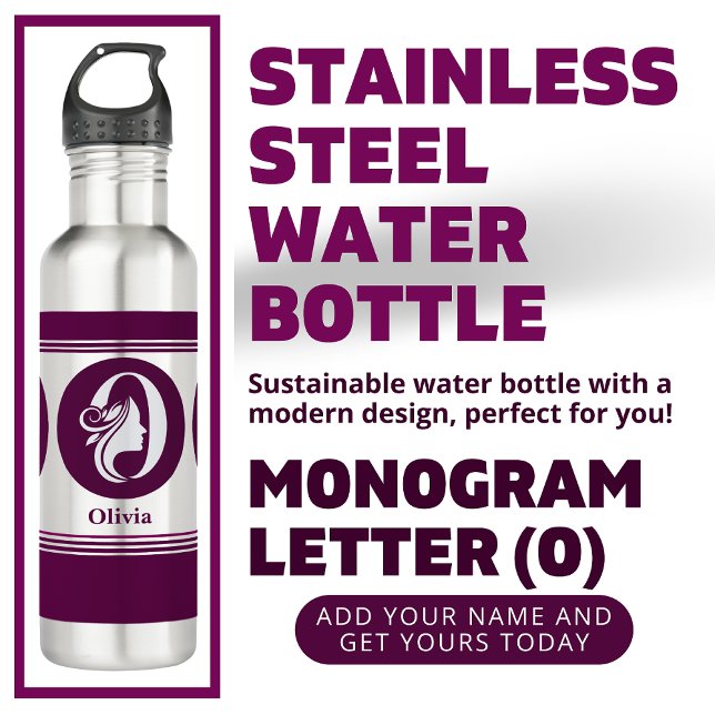 Botella De Agua Moderna letra (O) de monograma con nombre elegante (Subido por el creador)