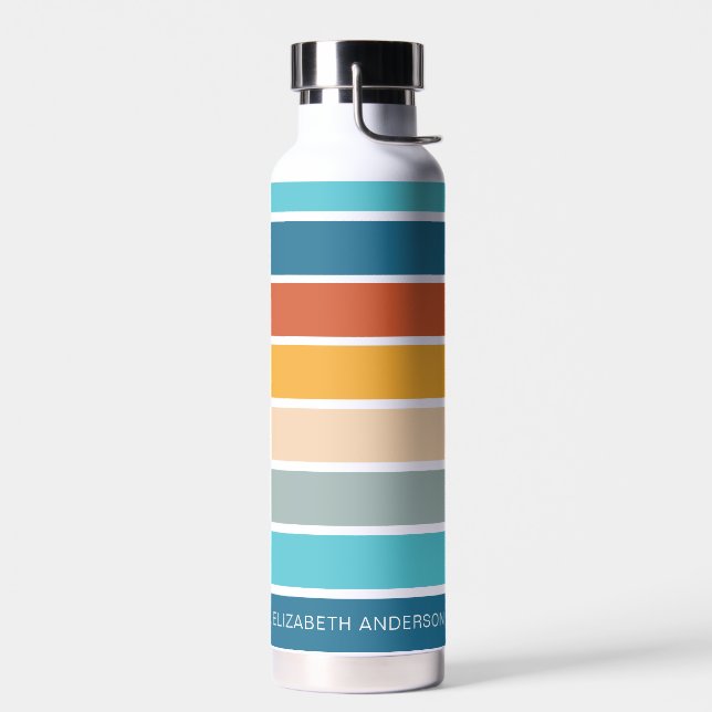Botella De Agua Modernas franjas de atardecer retro personalizadas (Izquierdo)
