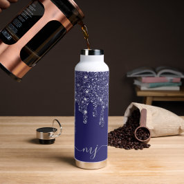 Botella De Agua Modernas y elegantes iniciativas de Purpurina azul