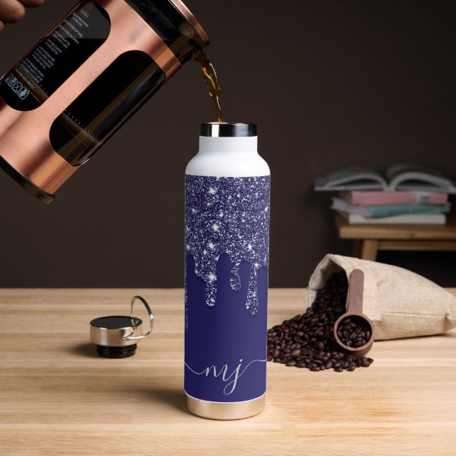 Botella De Agua Modernas y elegantes iniciativas de Purpurina azul (Café)