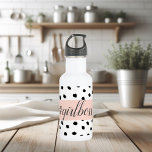 Botella De Agua Moderno Chica rosado Pastel Bosque y puntos negros<br><div class="desc">Moderno Chica rosado Pastel Bosque y puntos negros</div>