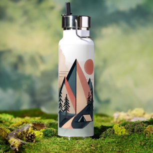 Botella De Agua Moderno Minimalista Geométrico Montaña Campamento