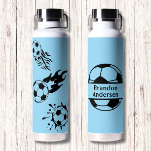 Botella De Agua Moderno Monograma Futbol Lover Azul Negro