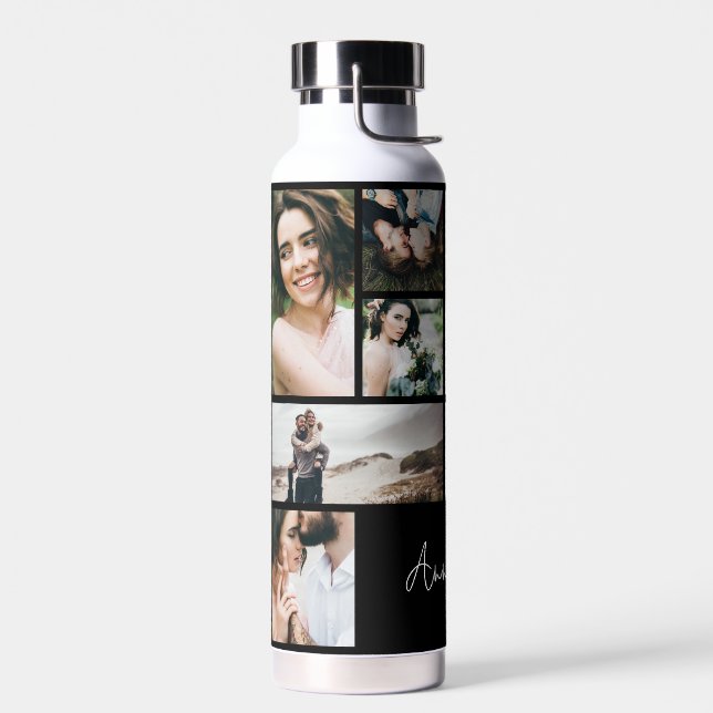 Botella De Agua Moderno negro 10 foto personalizada elegante simpl (Izquierdo)