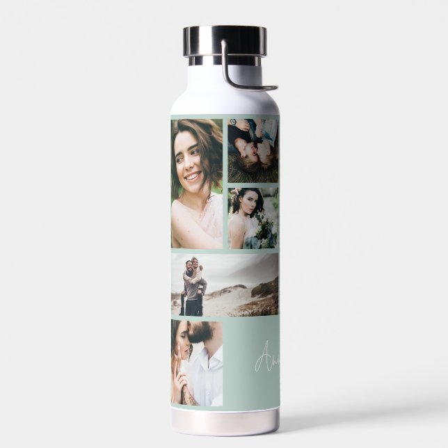 Botella De Agua Moderno negro 10 foto personalizada elegante simpl (Izquierdo)