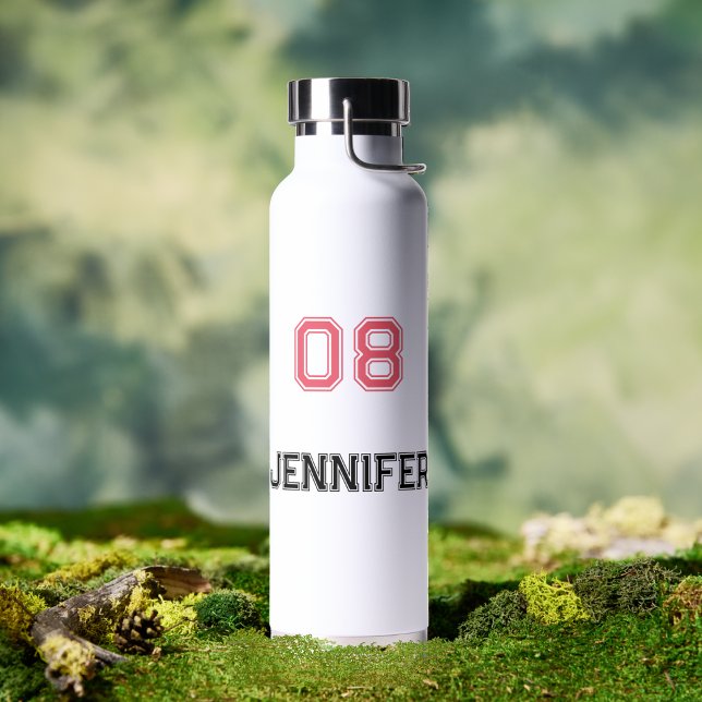 Botella De Agua Moderno Pink Black Player Name Jersey Number Sport (Modern Pink Black Player Name Jersey Number Sports Water Bottle)