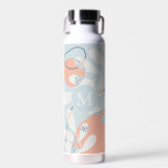 Botella De Agua Moderno resumen de moda arte botánico Monograma<br><div class="desc">Resumen de arte botánico en tonos pastel de azul y melocotón personalizado con inicial.</div>