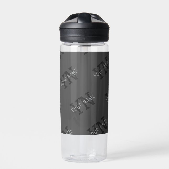 Botella De Agua Moderno Tiled Dark Gray Monogramed Name/other Text (Delante)