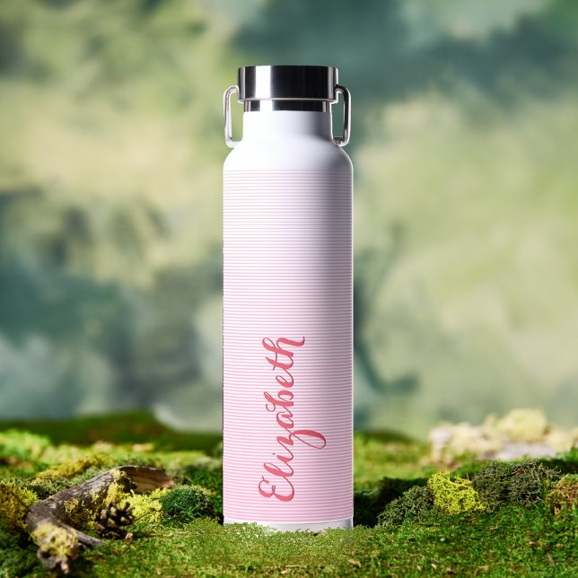 Botella De Agua Moderno y elegante guión rosa Nombre personalizado (Modern Elegant Pink Script Custom Name Monogrammed Water Bottle)