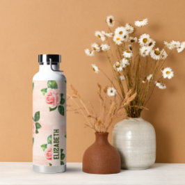 Botella De Agua Moderno y elegante nombre personalizado rosa rosa