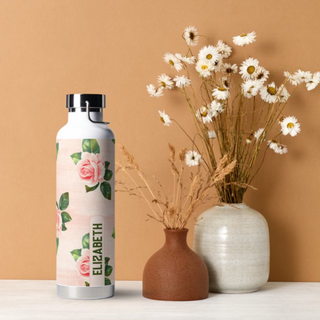 Botella De Agua Moderno y elegante nombre personalizado rosa rosa (modern personalize name water bottle)