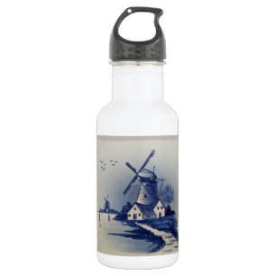 Botella De Agua Molino de viento azul vintage Delft